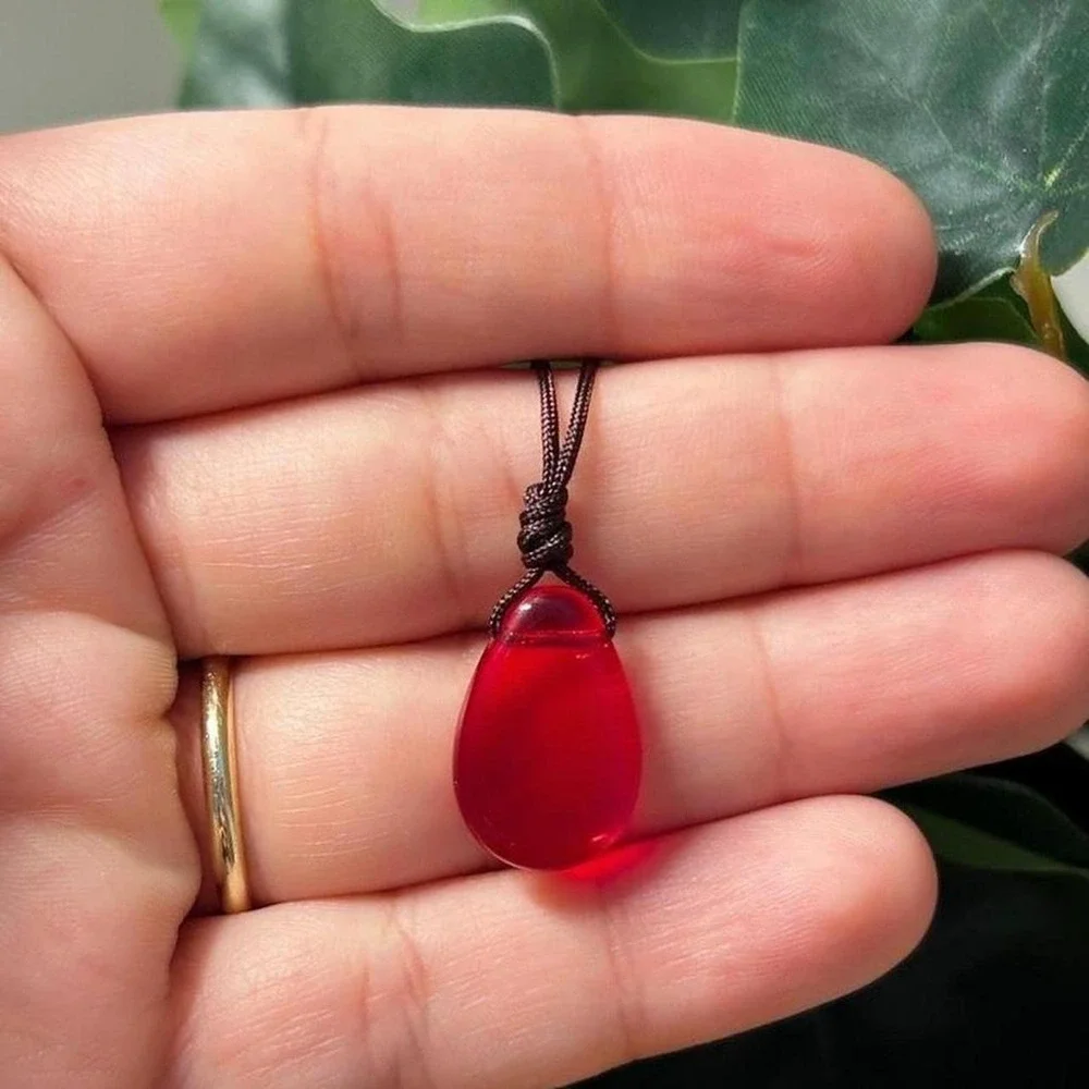 Red czech glass adjustable choker necklace boho dainty cord brown earthy